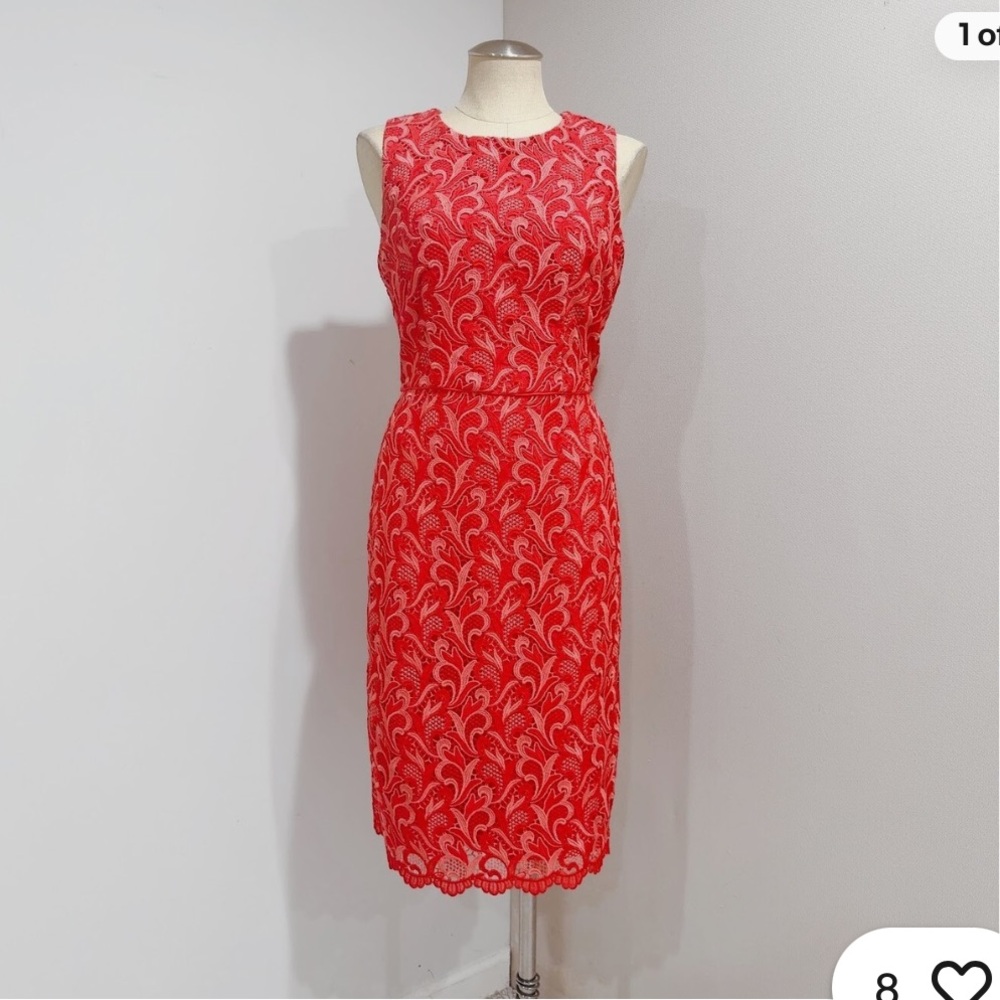 NWT Ann Taylor Peony Coral Two Tone Lace Sleeveless Sheath Dress 6 Petite